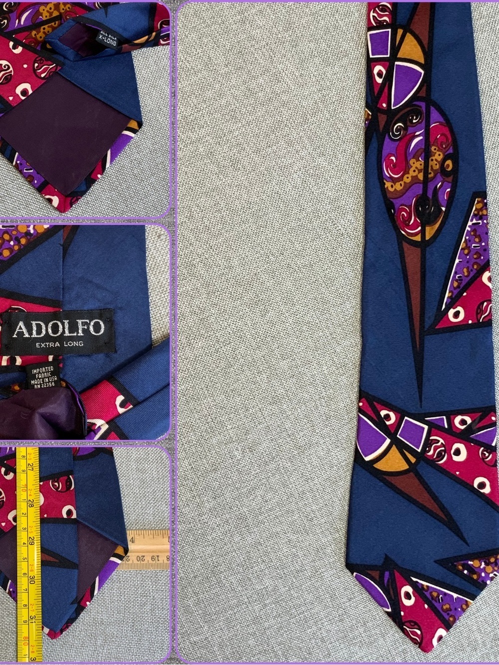 Adolfo Extra Long Silk Abstract Tie Made USA